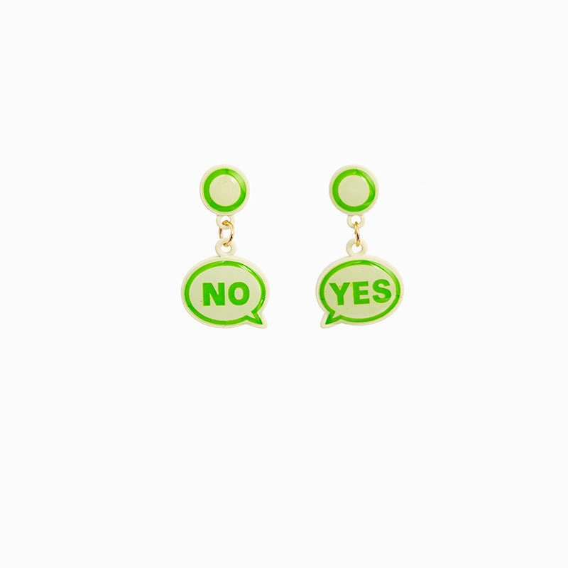 Wholesale Silver Needle Simple Dialogue YES NO Earrings