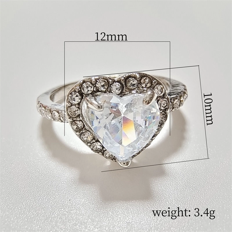 Wholesale Silver Simple and Exquisite Heart shaped Love Set Diamond Fashion Rings