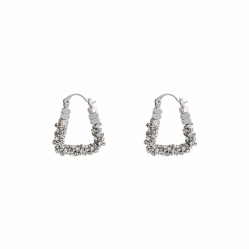 Wholesale Silver square ear buckle niche design light luxury high-grade earrings exquisite unique diamond ring earrings