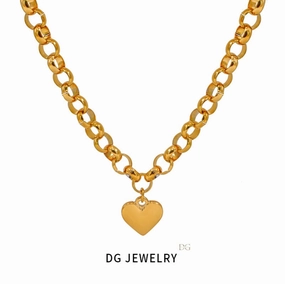 Wholesale Simple and Versatile Smooth Love Pendant Titanium Steel Necklace Set