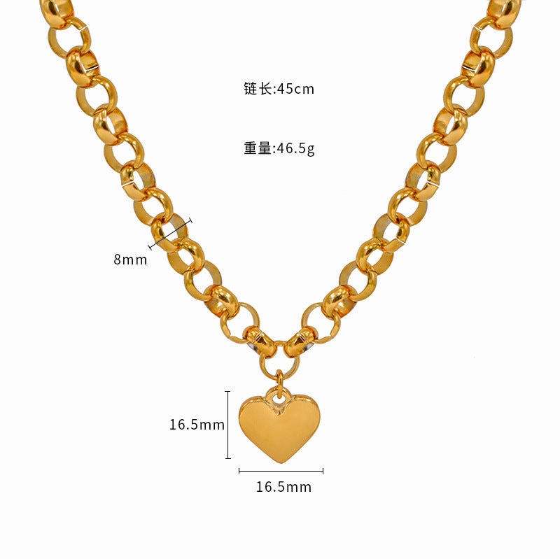 Wholesale Simple and Versatile Smooth Love Pendant Titanium Steel Necklace Set