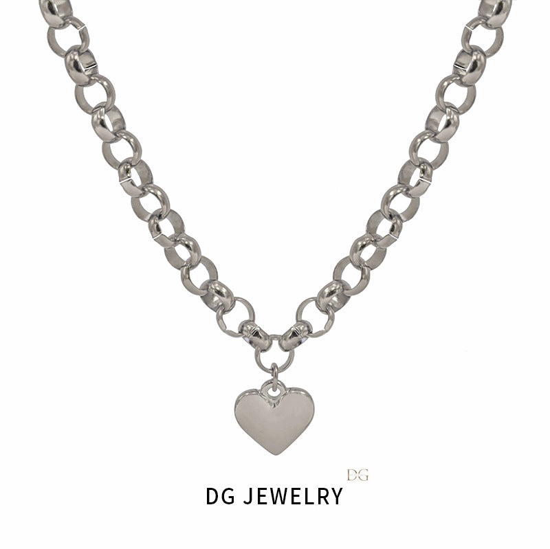Wholesale Simple and Versatile Smooth Love Pendant Titanium Steel Necklace Set