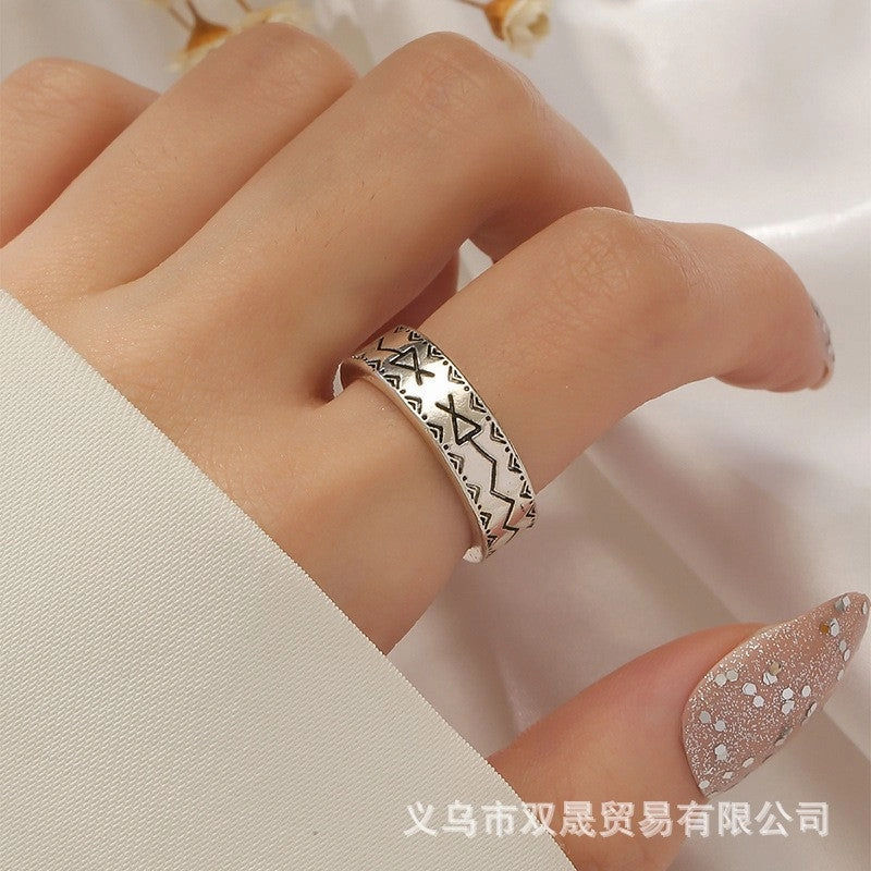 Wholesale Simple Antique Silver Wide-rimmed Letters Vintage Open Ring