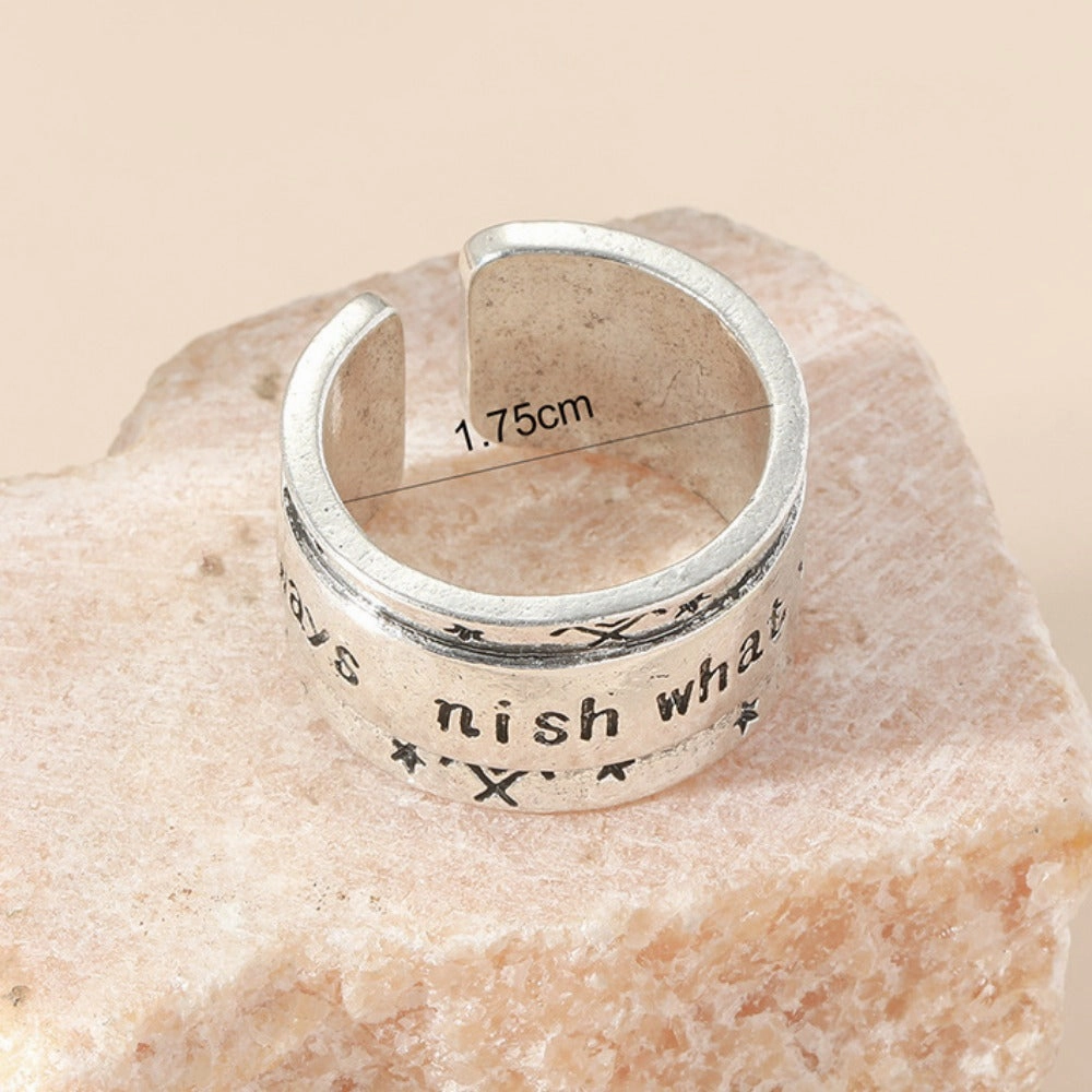 Wholesale Simple Antique Silver Wide-rimmed Letters Vintage Open Ring