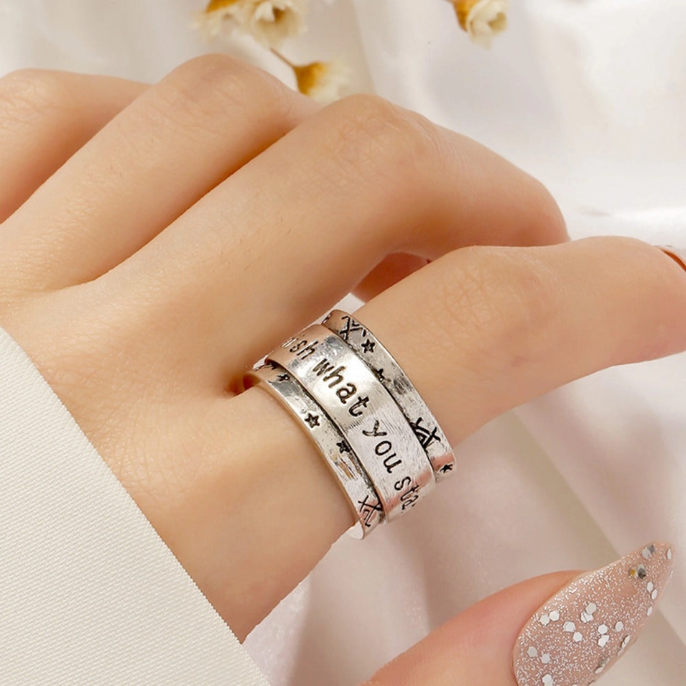 Wholesale Simple Antique Silver Wide-rimmed Letters Vintage Open Ring