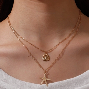 Wholesale Simple beach shell starfish five-pointed star double-layer necklace