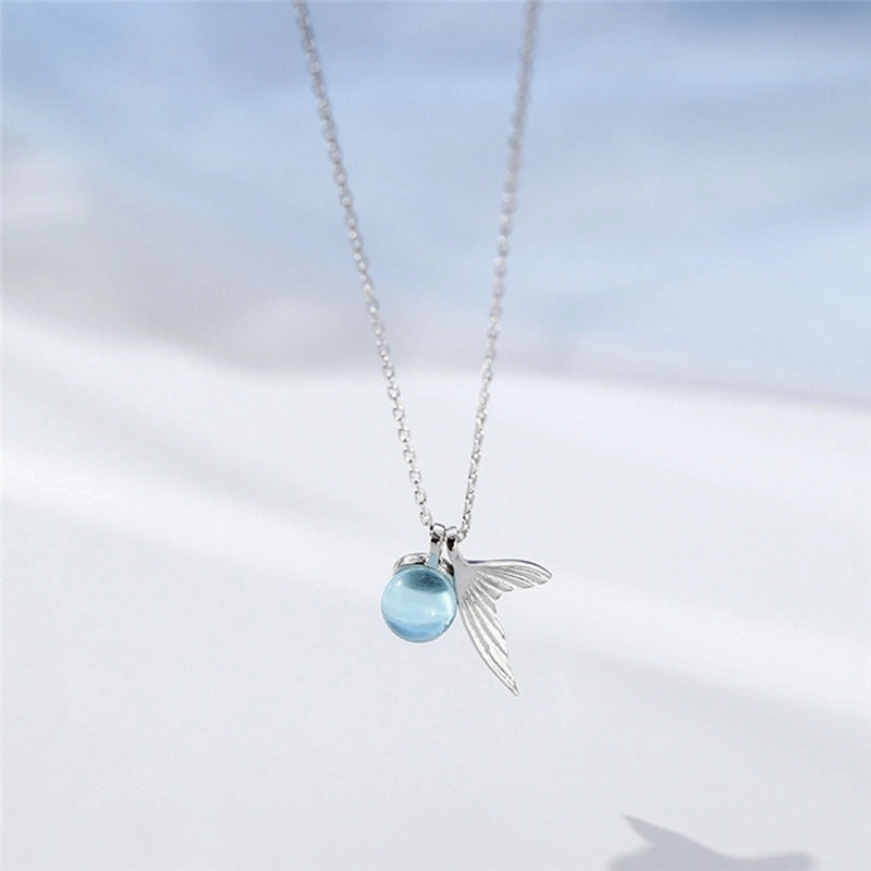 Wholesale Simple Blue Crystal Ball Fishtail Necklace