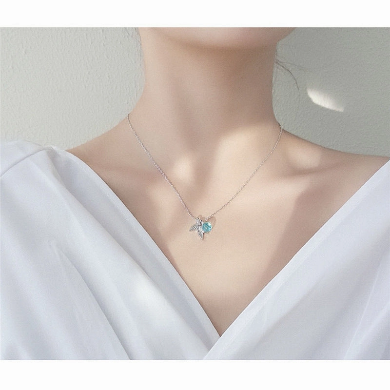 Wholesale Simple Blue Crystal Ball Fishtail Necklace