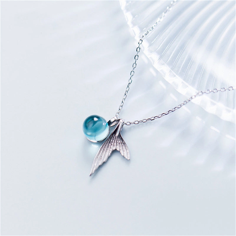 Wholesale Simple Blue Crystal Ball Fishtail Necklace