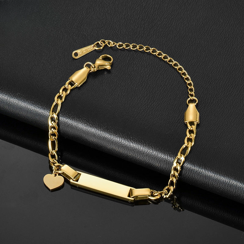 Wholesale Simple Children's Stainless Steel Laser Engravable Crown Pendant Bracelet