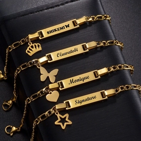 Wholesale Simple Children's Stainless Steel Laser Engravable Crown Pendant Bracelet