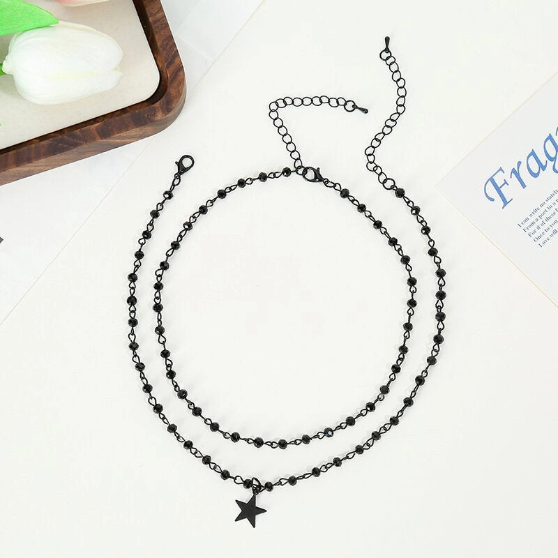 Wholesale Simple Design Sense Niche Star Tassel Crescent Necklace
