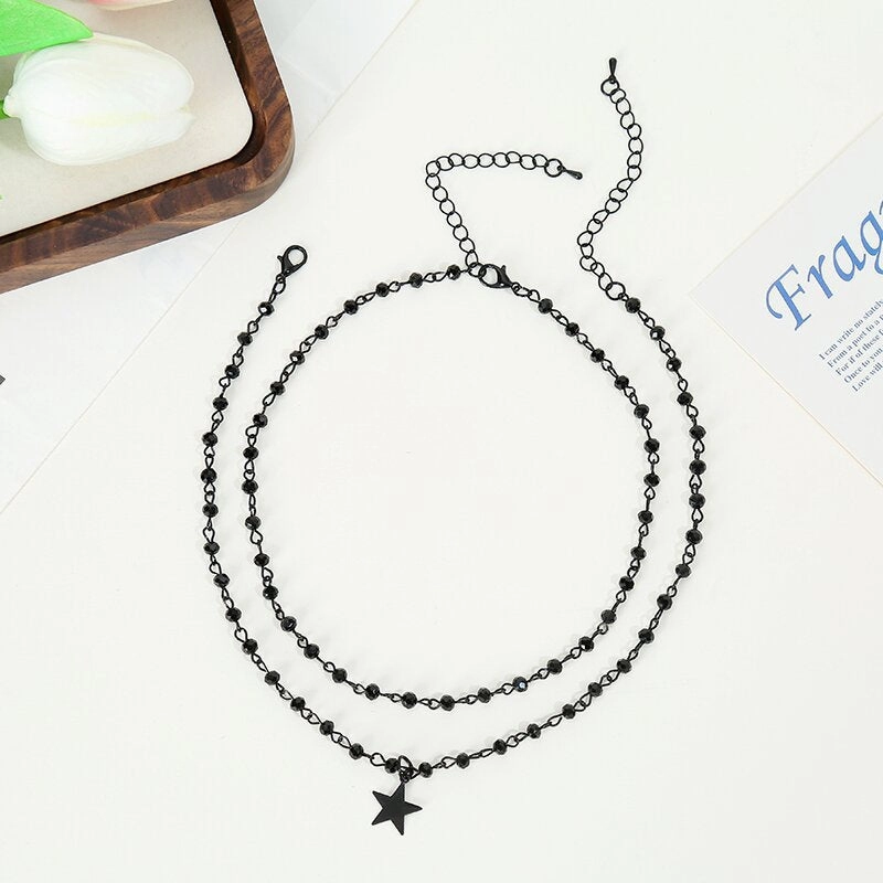 Wholesale Simple Design Sense Niche Star Tassel Crescent Necklace