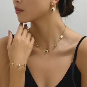 Wholesale Simple Geometric All-match Butterfly Inlaid Zirconia Bracelet Earring Necklace Set