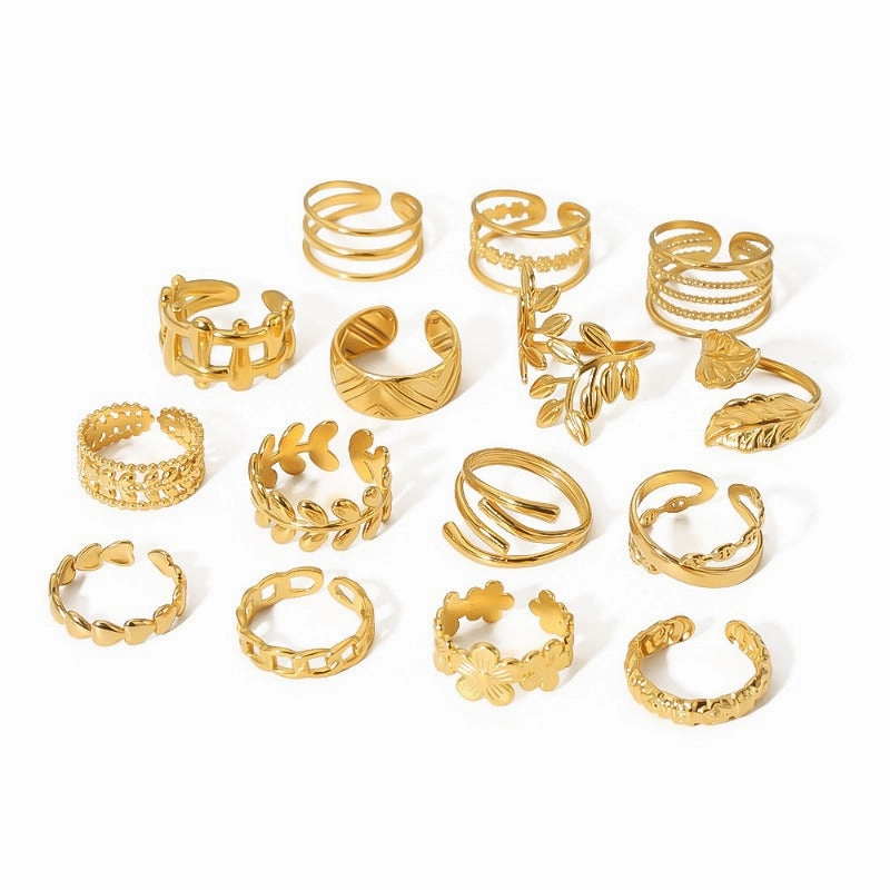Wholesale Simple Leaf Geometric Hollow Flower 18k Gold-plated Snake-shaped High-end Multi-layer Titanium Steel Rings