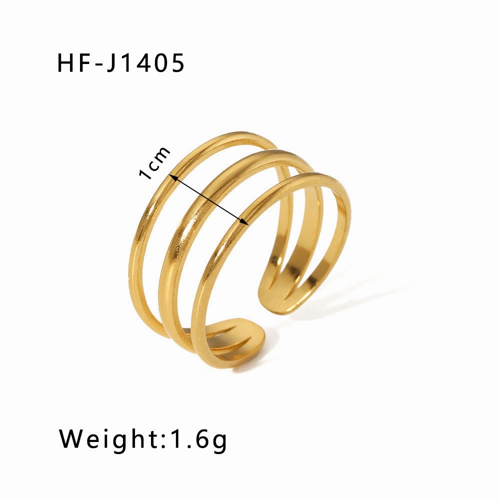 Wholesale Simple Leaf Geometric Hollow Flower 18k Gold-plated Snake-shaped High-end Multi-layer Titanium Steel Rings