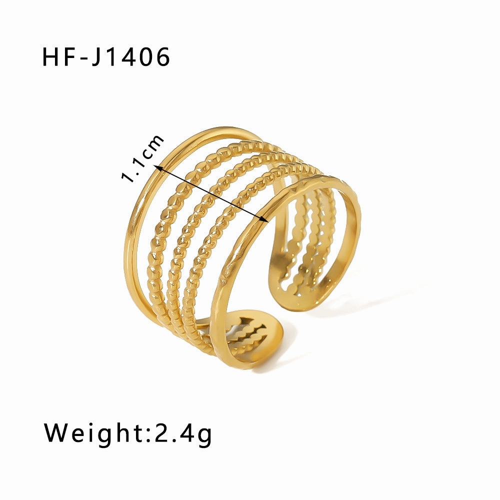 Wholesale Simple Leaf Geometric Hollow Flower 18k Gold-plated Snake-shaped High-end Multi-layer Titanium Steel Rings
