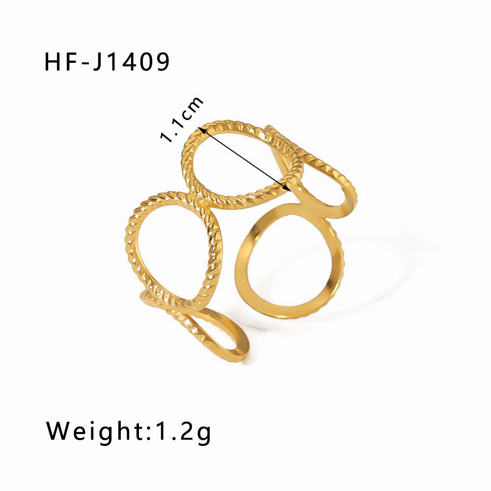 Wholesale Simple Leaf Geometric Hollow Flower 18k Gold-plated Snake-shaped High-end Multi-layer Titanium Steel Rings