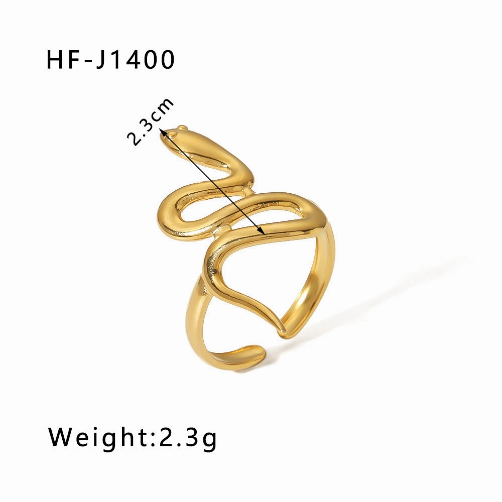 Wholesale Simple Leaf Geometric Hollow Flower 18k Gold-plated Snake-shaped High-end Multi-layer Titanium Steel Rings