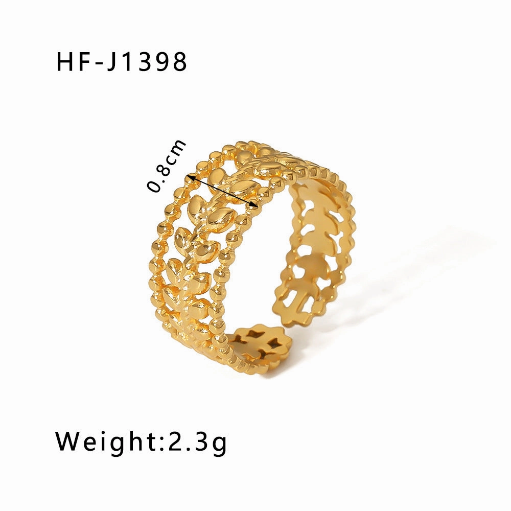 Wholesale Simple Leaf Geometric Hollow Flower 18k Gold-plated Snake-shaped High-end Multi-layer Titanium Steel Rings