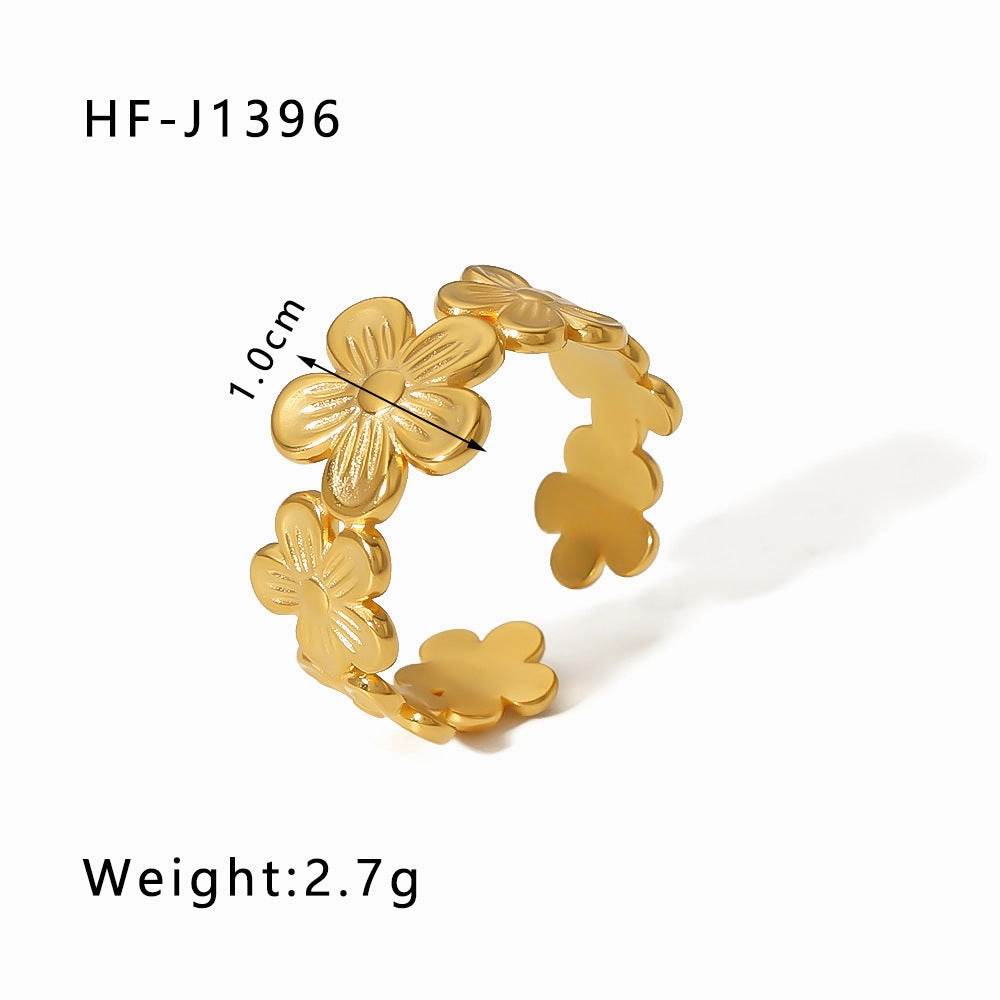 Wholesale Simple Leaf Geometric Hollow Flower 18k Gold-plated Snake-shaped High-end Multi-layer Titanium Steel Rings
