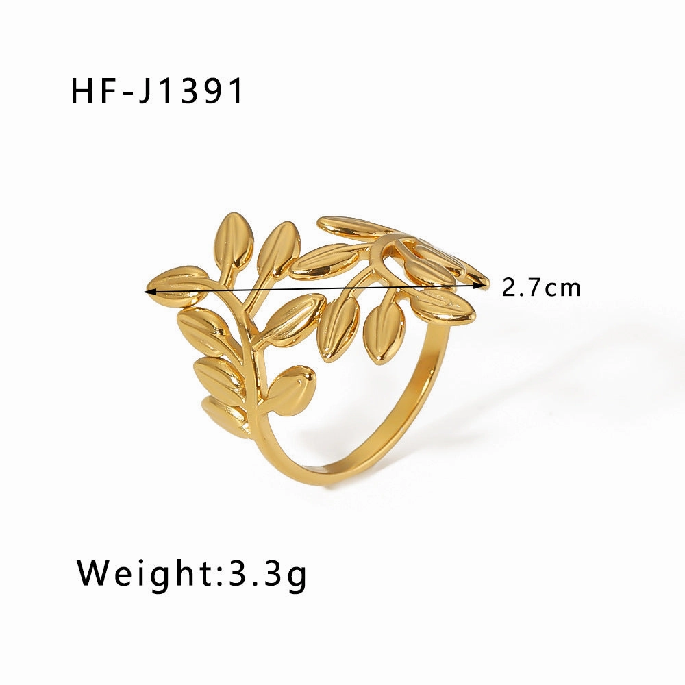 Wholesale Simple Leaf Geometric Hollow Flower 18k Gold-plated Snake-shaped High-end Multi-layer Titanium Steel Rings