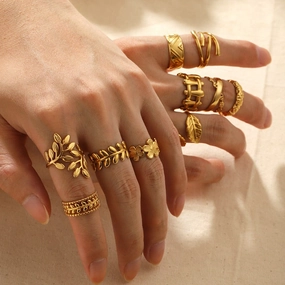 Wholesale Simple Leaf Geometric Hollow Flower 18k Gold-plated Snake-shaped High-end Multi-layer Titanium Steel Rings