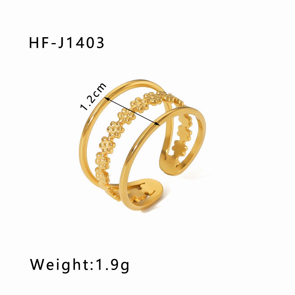 Wholesale Simple Leaf Geometric Hollow Flower 18k Gold-plated Snake-shaped High-end Multi-layer Titanium Steel Rings