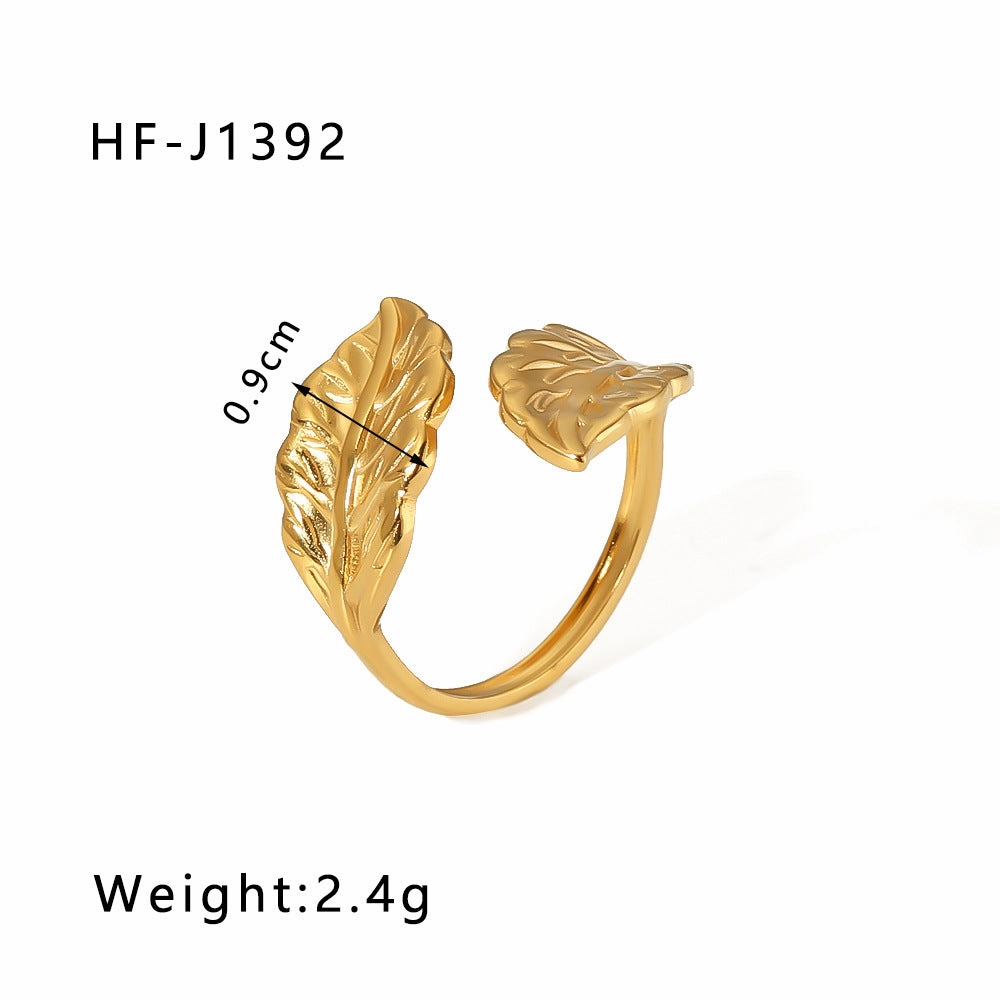 Wholesale Simple Leaf Geometric Hollow Flower 18k Gold-plated Snake-shaped High-end Multi-layer Titanium Steel Rings