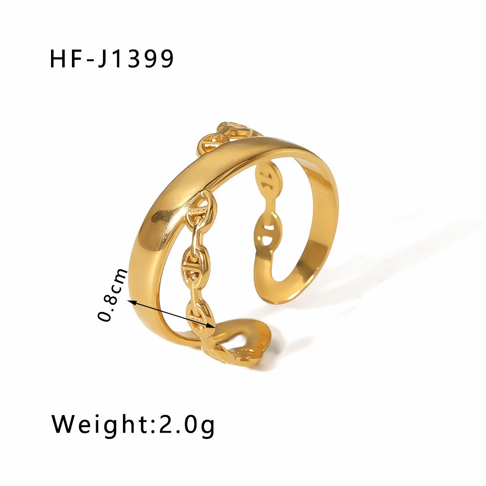 Wholesale Simple Leaf Geometric Hollow Flower 18k Gold-plated Snake-shaped High-end Multi-layer Titanium Steel Rings