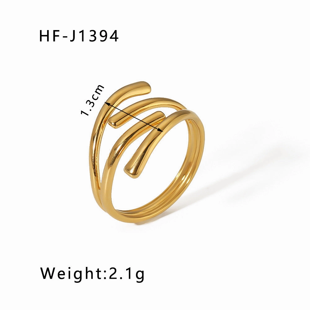 Wholesale Simple Leaf Geometric Hollow Flower 18k Gold-plated Snake-shaped High-end Multi-layer Titanium Steel Rings