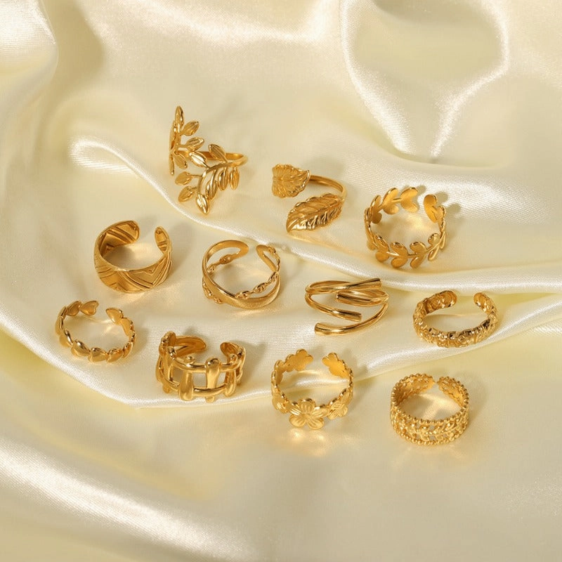 Wholesale Simple Leaf Geometric Hollow Flower 18k Gold-plated Snake-shaped High-end Multi-layer Titanium Steel Rings