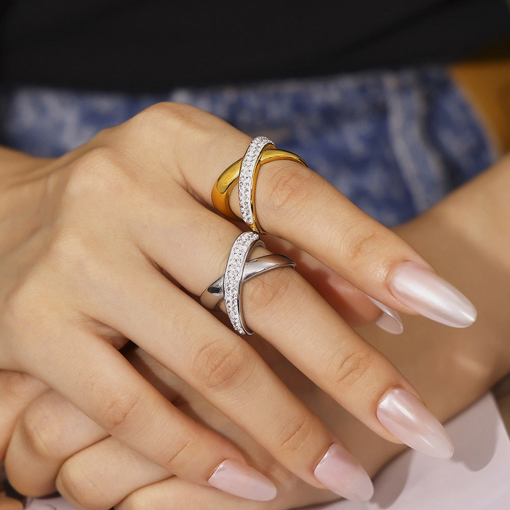 Wholesale simple personality diamond irregular design titanium steel plated ring
