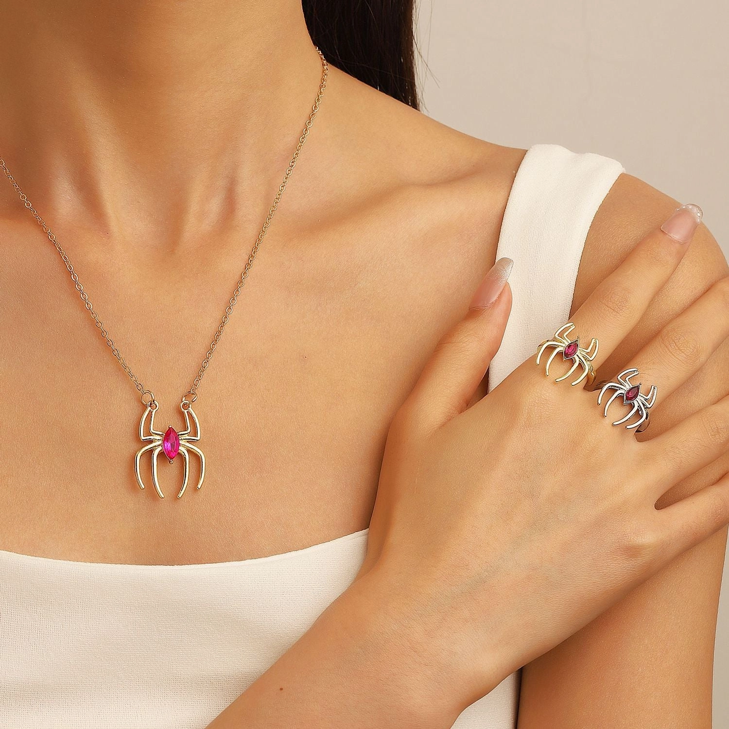 Wholesale Simple Retro Exaggerated Dark Style Spider Ring Necklace
