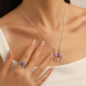 Wholesale Simple Retro Exaggerated Dark Style Spider Ring Necklace
