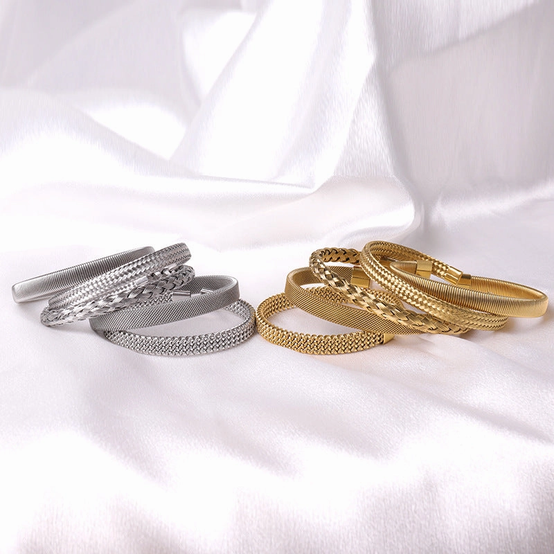 Wholesale Simple Steel Wire Braided C-shaped Bracelet Mesh Chain Titanium Steel Open Versatile Charm Bracelet