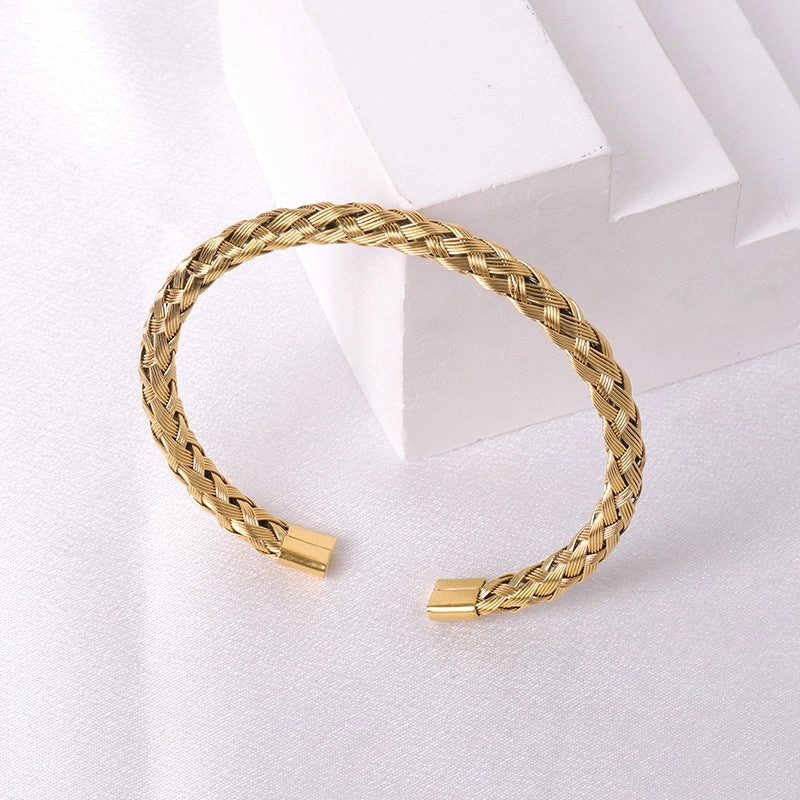 Wholesale Simple Steel Wire Braided C-shaped Bracelet Mesh Chain Titanium Steel Open Versatile Charm Bracelet