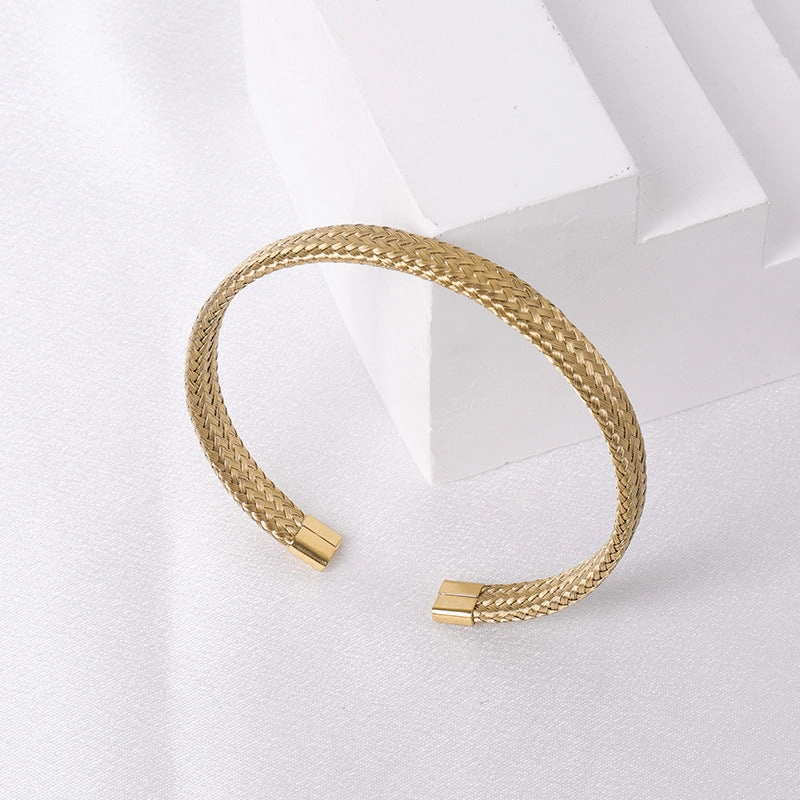 Wholesale Simple Steel Wire Braided C-shaped Bracelet Mesh Chain Titanium Steel Open Versatile Charm Bracelet