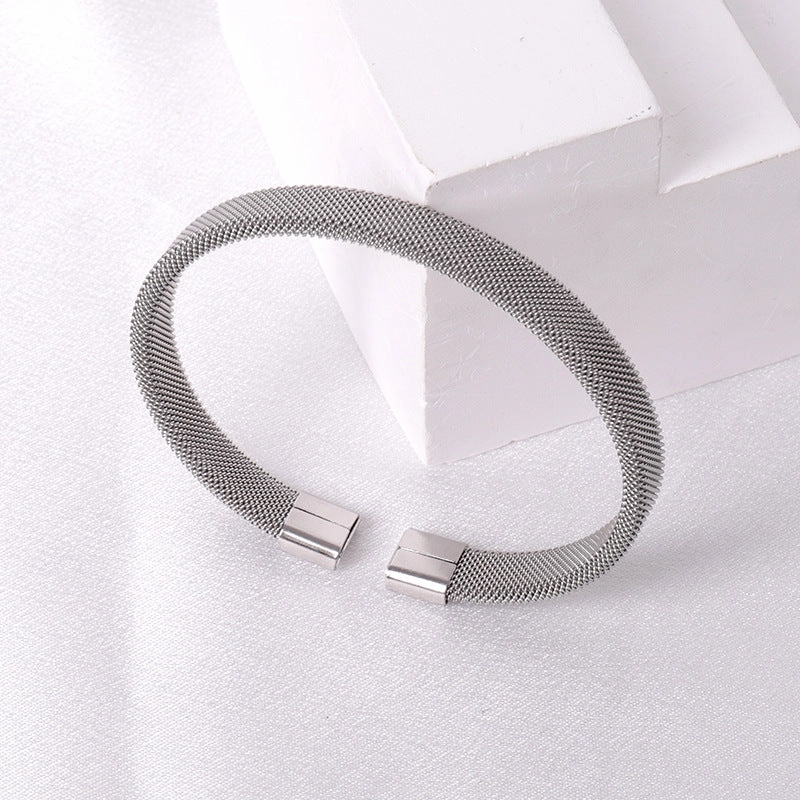 Wholesale Simple Steel Wire Braided C-shaped Bracelet Mesh Chain Titanium Steel Open Versatile Charm Bracelet