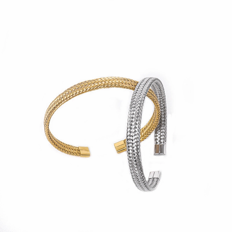 Wholesale Simple Steel Wire Braided C-shaped Bracelet Mesh Chain Titanium Steel Open Versatile Charm Bracelet
