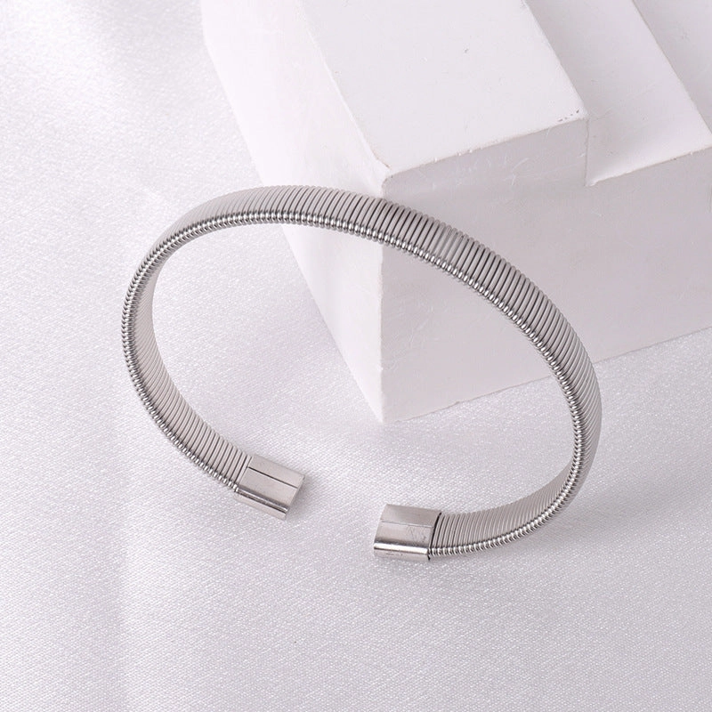 Wholesale Simple Steel Wire Braided C-shaped Bracelet Mesh Chain Titanium Steel Open Versatile Charm Bracelet