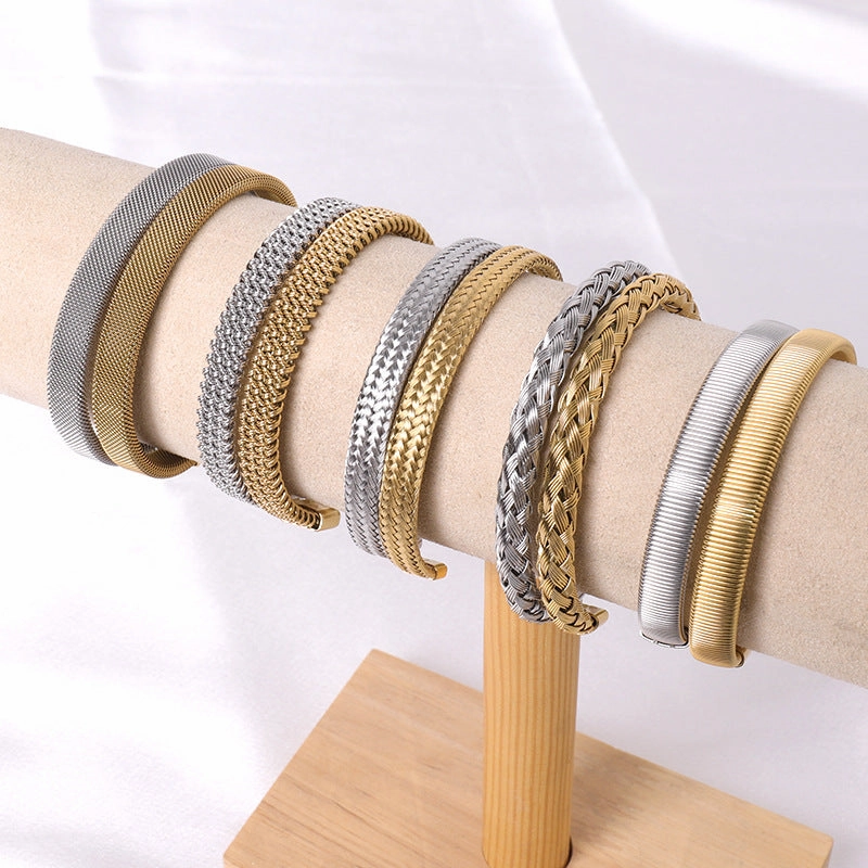 Wholesale Simple Steel Wire Braided C-shaped Bracelet Mesh Chain Titanium Steel Open Versatile Charm Bracelet