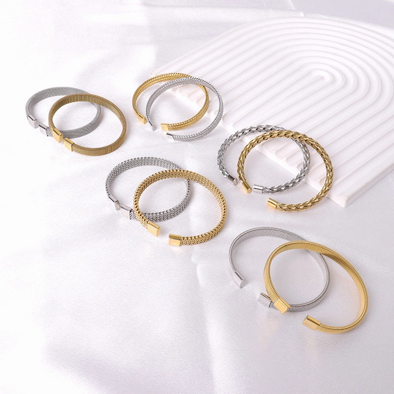 Wholesale Simple Steel Wire Braided C-shaped Bracelet Mesh Chain Titanium Steel Open Versatile Charm Bracelet