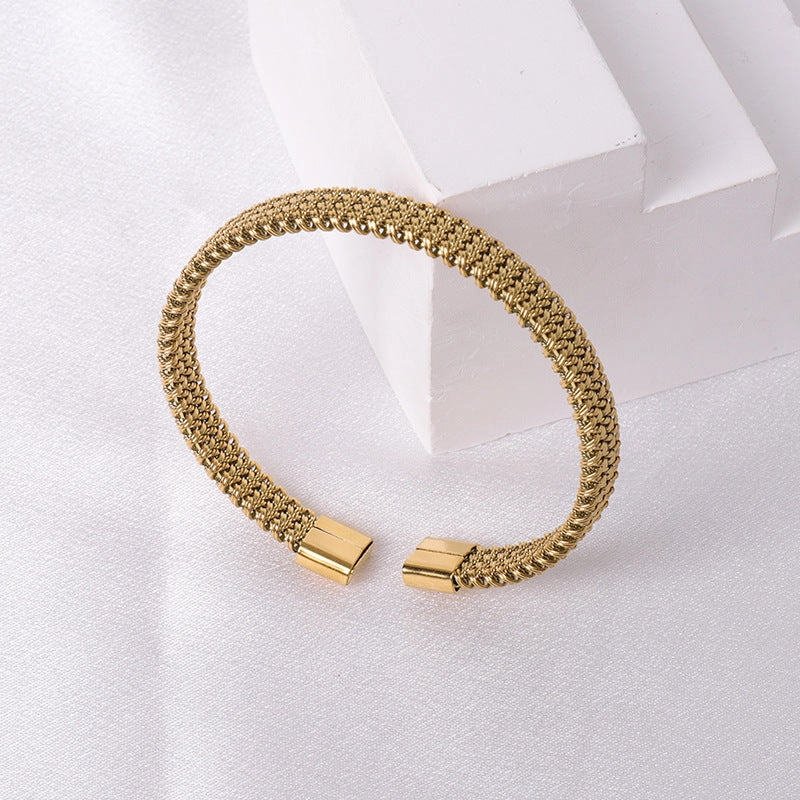 Wholesale Simple Steel Wire Braided C-shaped Bracelet Mesh Chain Titanium Steel Open Versatile Charm Bracelet