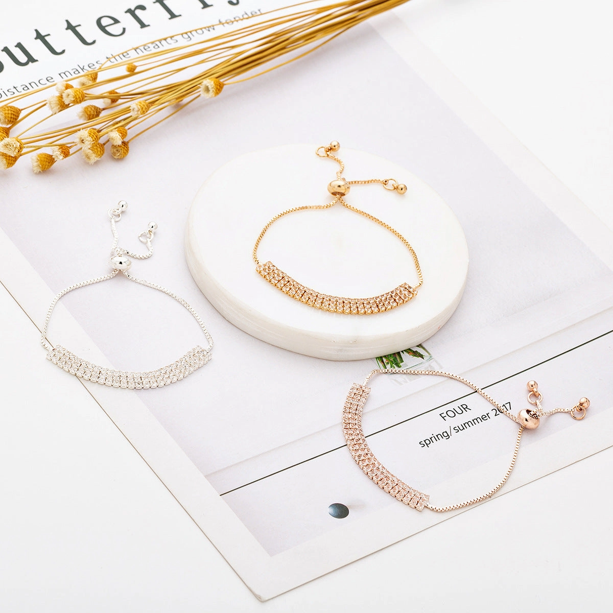 Wholesale Simple Telescopic Rhinestone Claw Chain Adjustable Bracelet