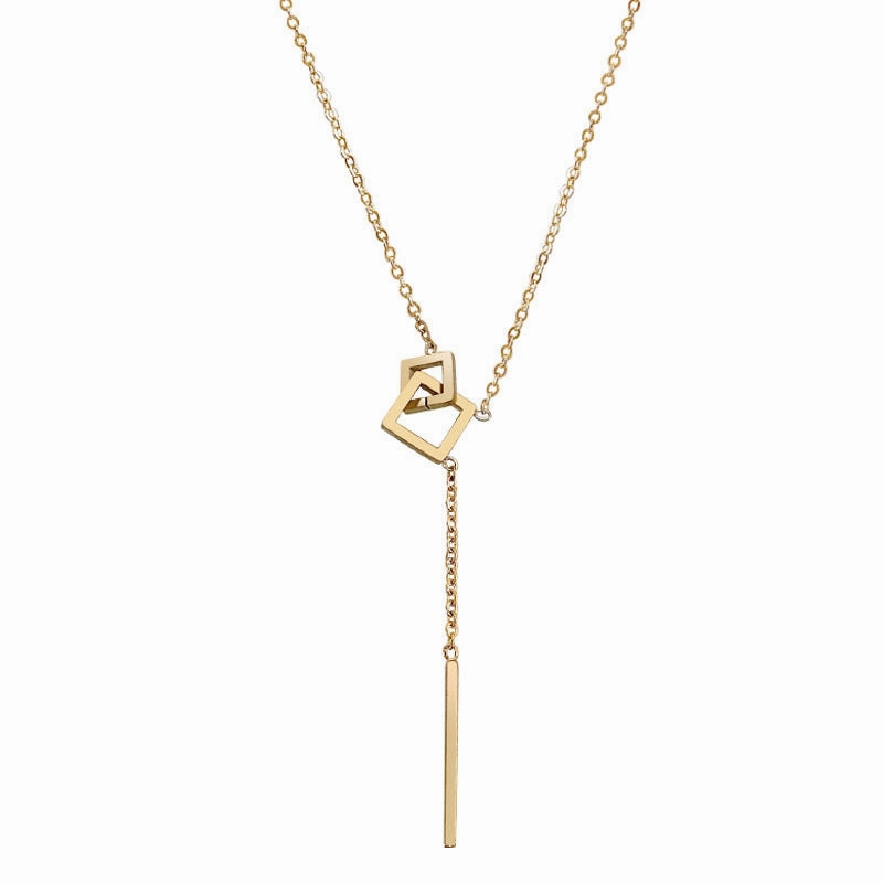 Wholesale Simple Temperament Square Geometric Tassel Titanium Steel Necklace