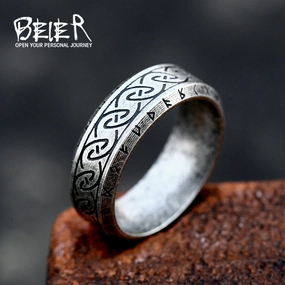 Wholesale simple titanium steel Nordic retro Viking letter stainless steel ring