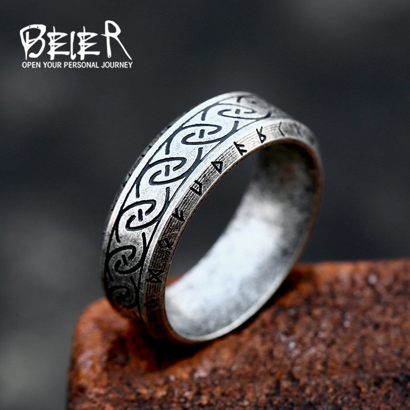 Wholesale simple titanium steel Nordic retro Viking letter stainless steel ring