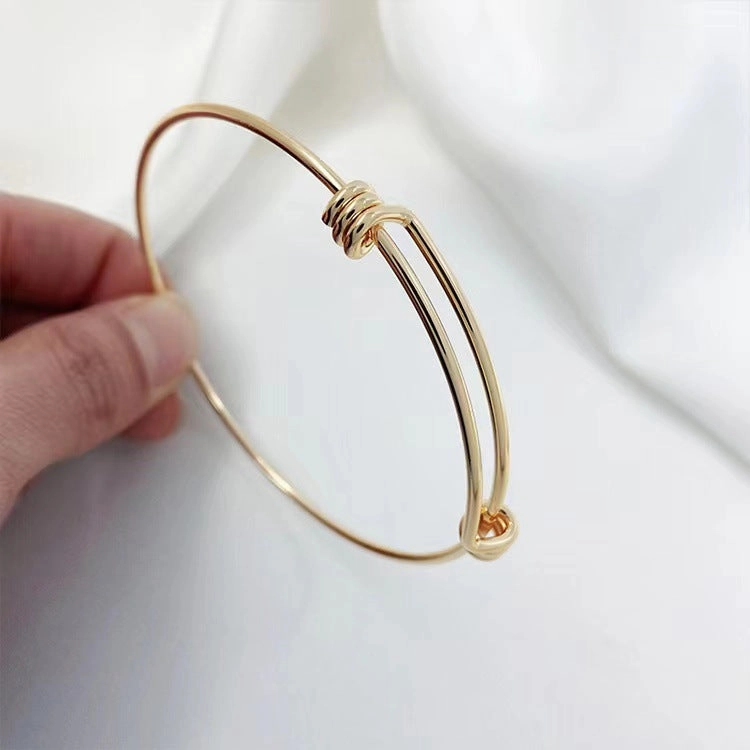 Wholesale Simple Titanium Steel Plated 18K Gold Round Adjustable Wire Bracelet