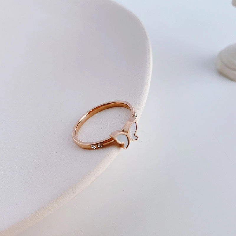 Wholesale Simple Titanium Steel White Shell Butterfly Ring
